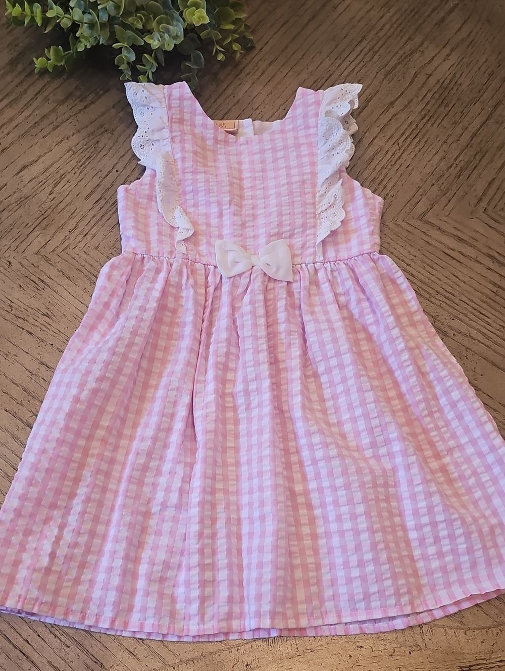 Girls Pink Gingham Bow-Front Dress 6X